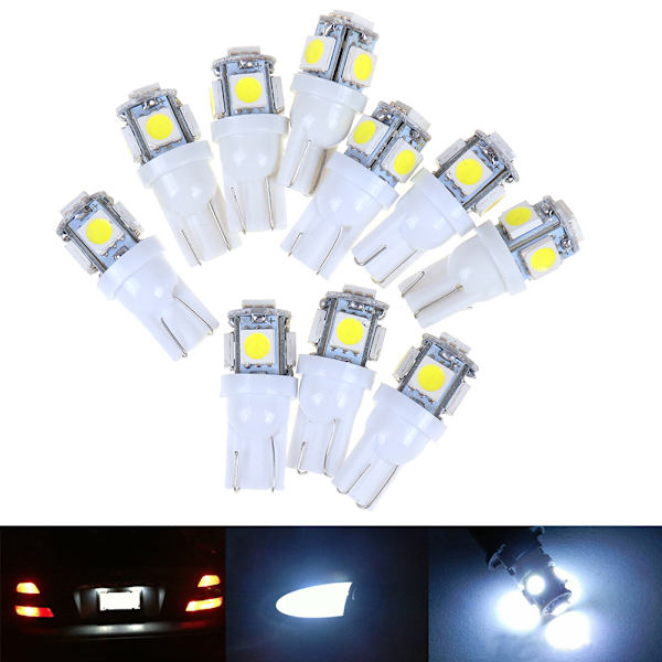 10 st White T10 Wedge 5-SMD 5050 5W5 LED-nummerskyltslampor