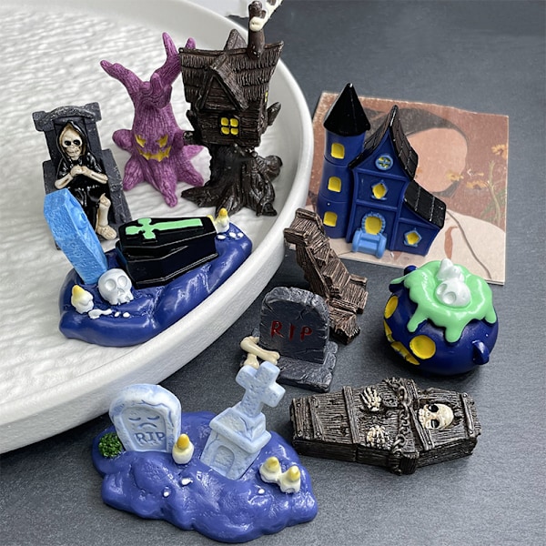 e Halloween Micro Landskab Miniature Figurer Harpiks Håndværk Gar A5