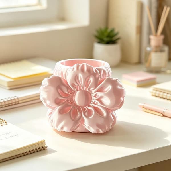 3D-printad sminkborsthållare i sidenblommaform för sminkbord A2