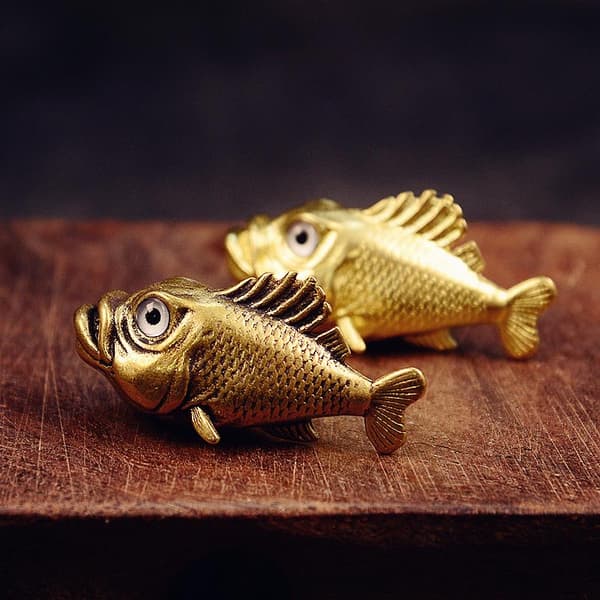 Retro Messing Piranha Figurer Miniatyrer Små Ornamenter Hjem D A2