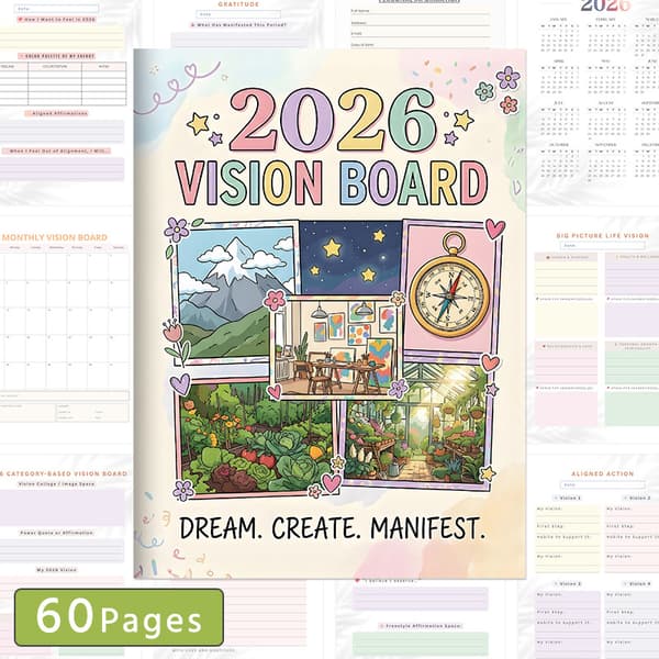 2026 Vision Board og Målplanlegger: Manifestér ditt beste liv med Multicolor
