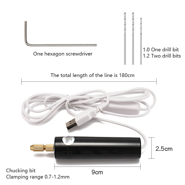 2/5 stykker sett Elektrisk USB Mini Drill Engraver Pen Drilling Je A2 3pcs drill