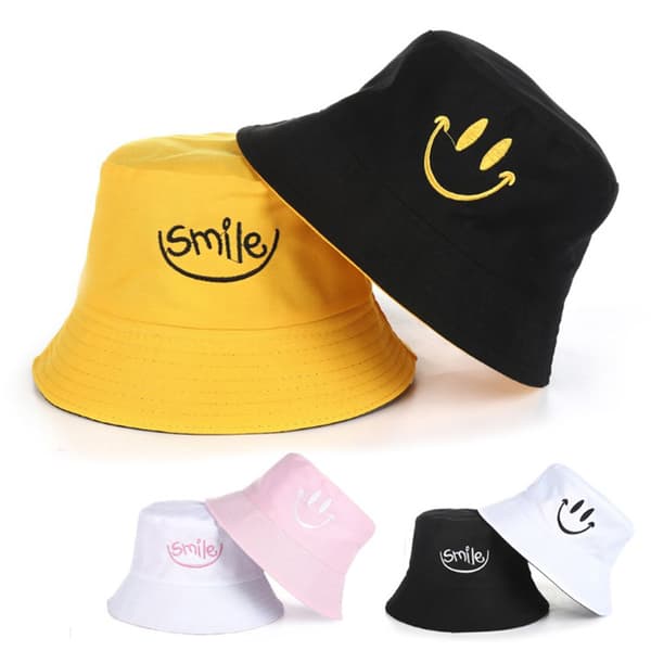 Unisex Bucket Hat Broderi Dam Bomull Dubbelsidig Hatt Beac black red