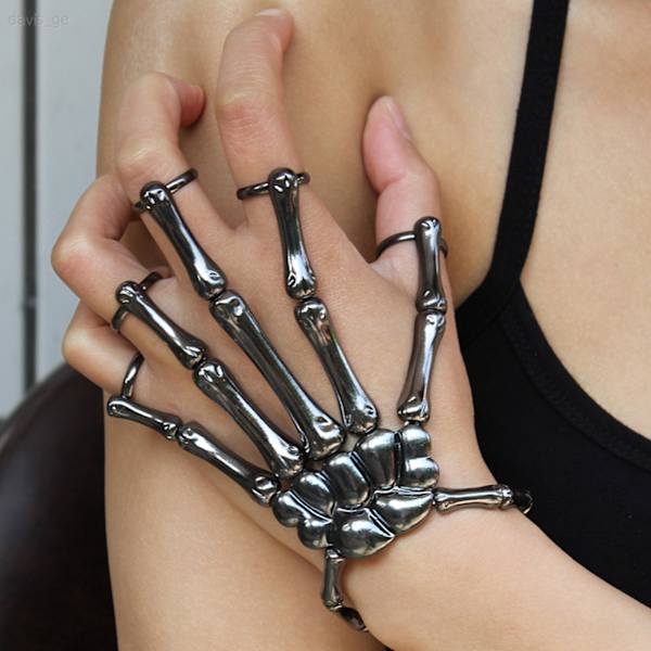 Steam Punk Rannekoru Gothic Hand Skull Skeleton Säädettävä Silver