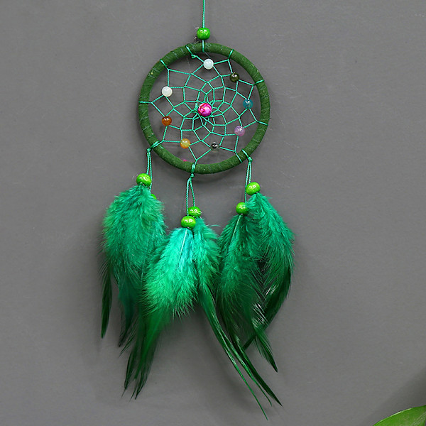 Käsintehty Dream Catcher roikkuu rottinkihelmi höyhenet seinään Green
