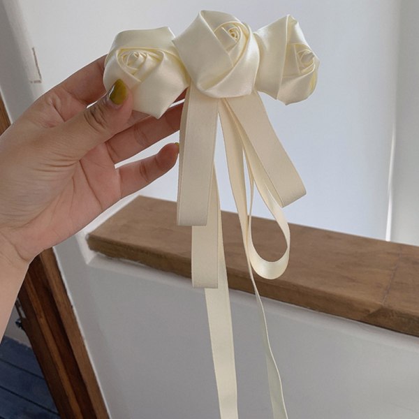 Ny vårstil Retro hvit Camellia Sløyfe Hårklemme for kvinne H