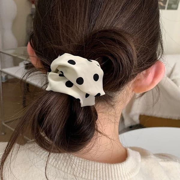 2 stk. sort hvid prikket satin hårscrunchies blød glat N Black 2pcs