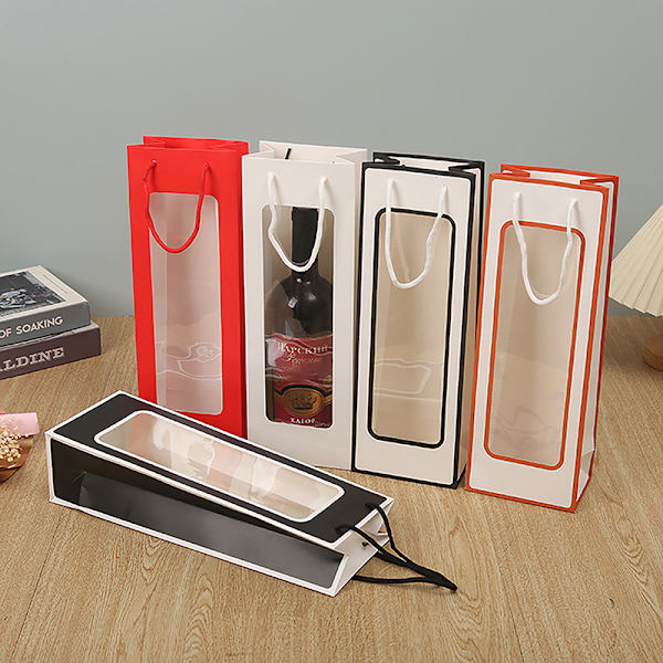 Ny stil Single Red Wine Tote Bag Window Transparent PVC Kraft A2