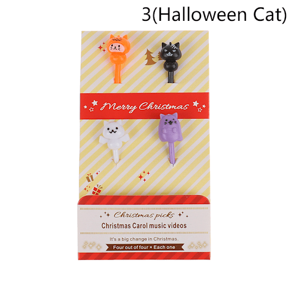 Mini plastgaffel for frukt med tegneseriemotiv for barn, snacks, kaker og dessert 3(Halloween Cat)