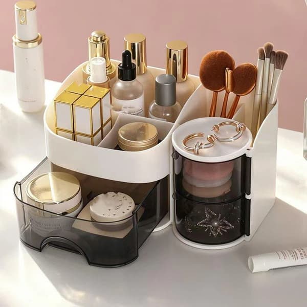 Makeup Organizer Med Gennemsigtig Skuffe Flere Rum F Beige