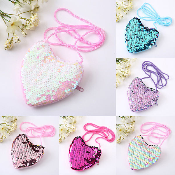 Kreativ paljettmyntväska Little Girl Messenger Love Shoulder A5