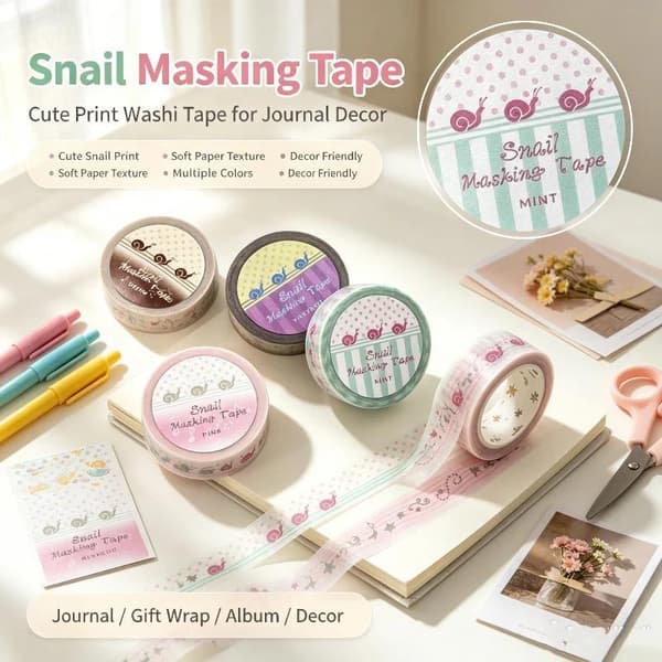 e Snail Musikalske Noder Dekorativ Masking Tape Håndkonto Deco A3