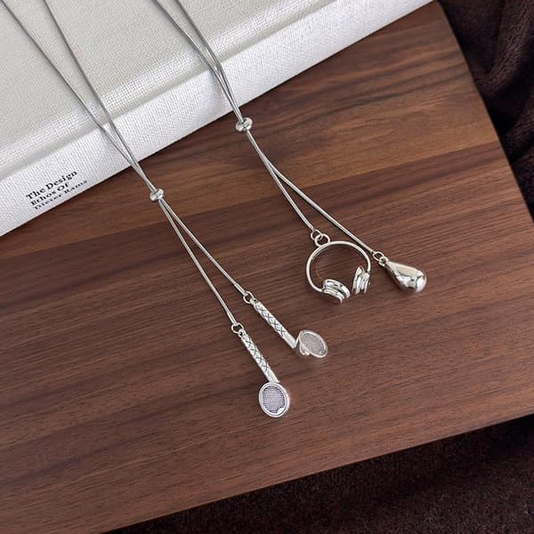 Silver Hörlurar Vattendroppe Hängsmycke Halsband Lång Utdragbar S A2