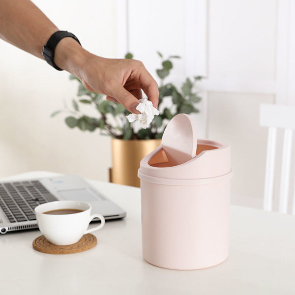 Mini skrivbordspapperskorg Liten papperskorg med lock Sovrumsskräp White