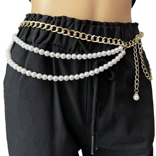 Fashion Belt Pearls Splicing Body Chain Korkealaatuinen monikerroksinen Gold