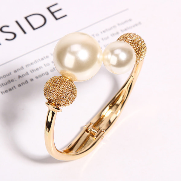Pearl Gold Colour Cuff Armband Armband Öppen Justerbar för kvinna Gold