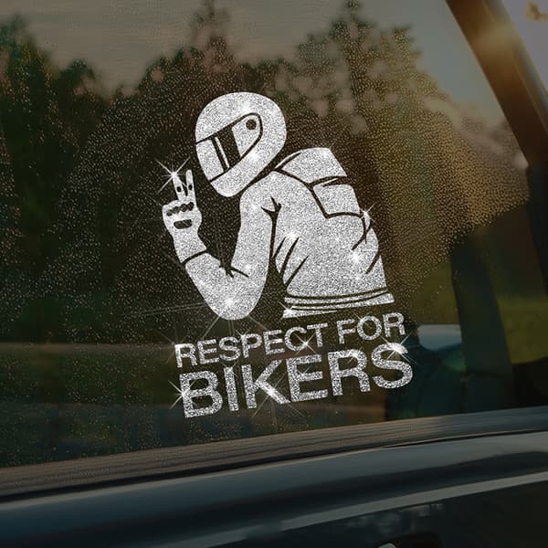 Glitter Respect For Bikers irrotettavat vinyylitarrat moottoripyörille White