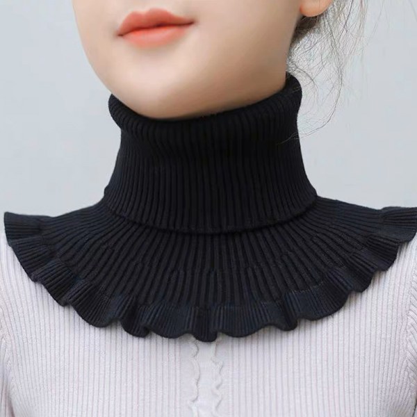 Kvinner strikket krage skjerf Varm Turtleneck Neck Warmer Detacha Black