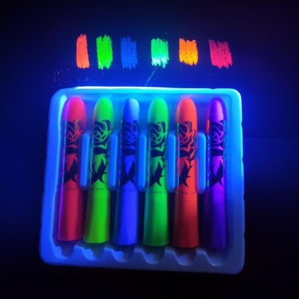 6 st Neon UV Glow Ansiktsfärg Kritset Svart Ljus Glöd Ej Till