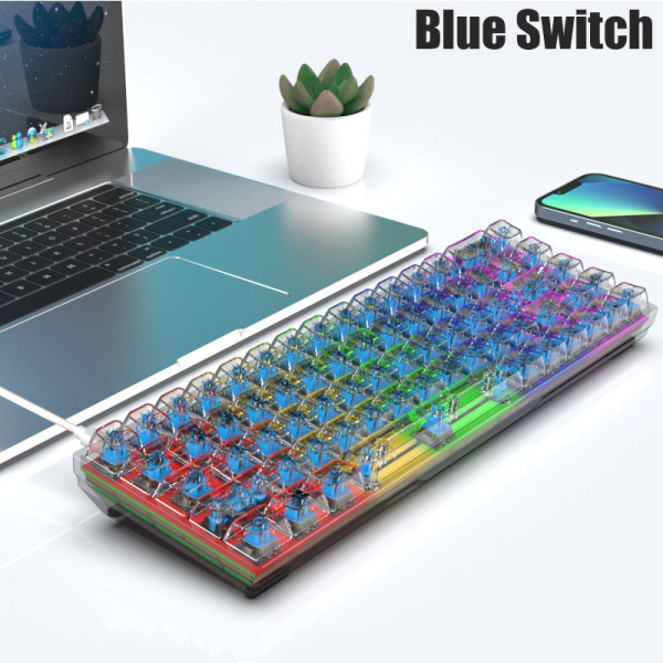 68 taster Gjennomsiktig USB kablet mekanisk tastatur RGB Light Bac White Blue Switch