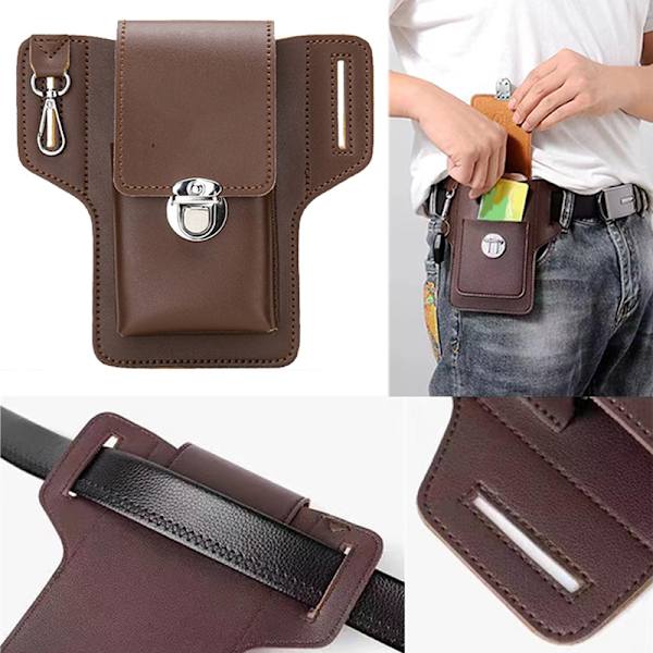 Mode Herr Multifunktions midjeväska Utomhusresor Sport Mobi brown upgrade