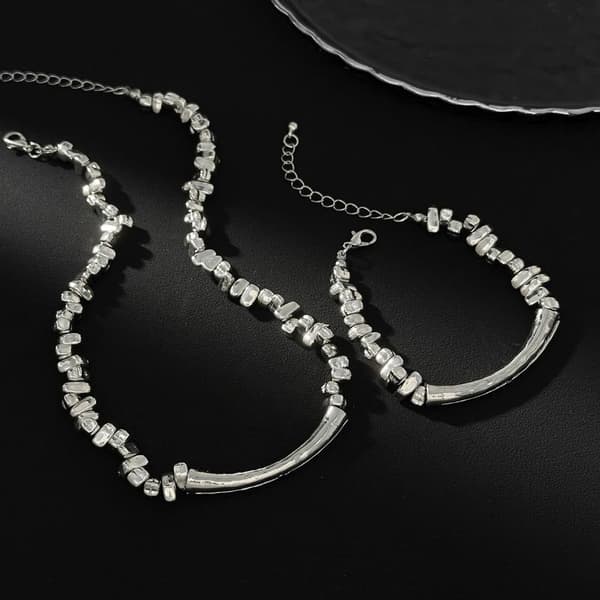 Trendy minimalistisk CCB-perle uregelmæssig chokerhalskæde til kvinder 2pcs ring
