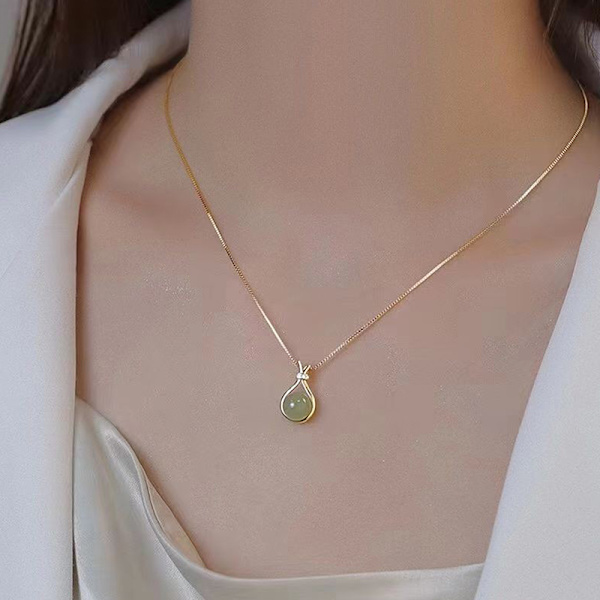 18K gull Hetian Jade halskjede Ikke anløpet mote kvinner Accesso