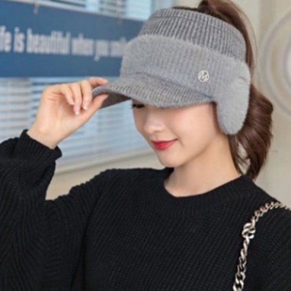 Naisten paksunnettu ankankielinen neulottu hattu syys- ja talvikorva Black