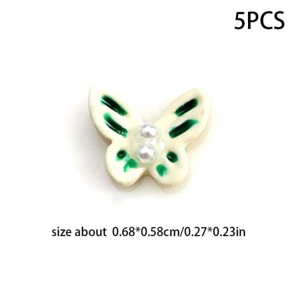 5 Stk/pose Farverig Frosted Alloy Butterfly Pearl Nail Charms Nai A1