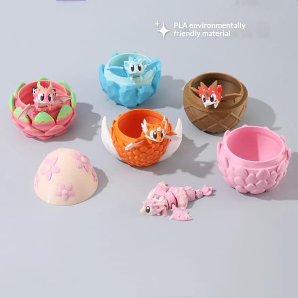 3D-printet e og Silly Dragon Fruit Drage og Drageegg Plas A2