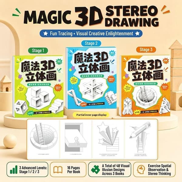 1/3 st magisk 3D stereo ritplatta för barn pedagogisk klotter skiss A4 3PCS