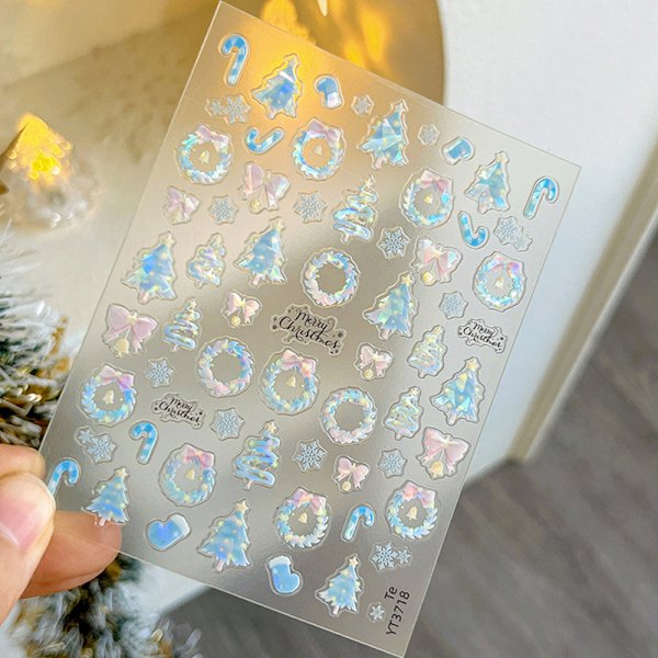 Julklappsstickers för naglar med skalliknande ljus, nagelkonstdekoration för män Pink