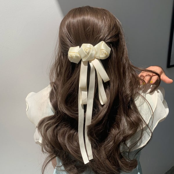 Ny vårstil Retro hvit Camellia Sløyfe Hårklemme for kvinne H