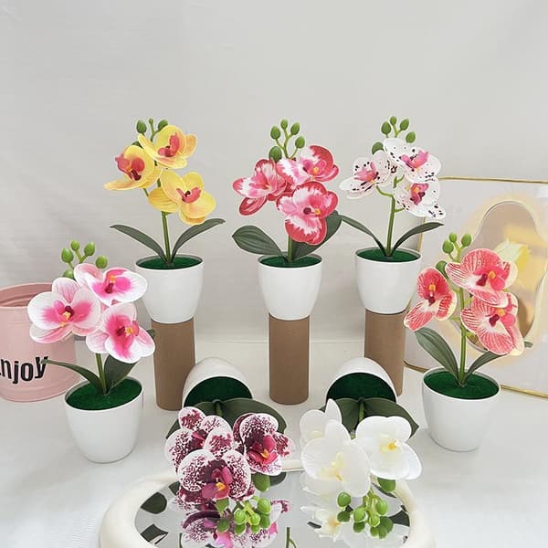 Konstgjord Orkidé i Kruka Mini Phalaenopsis Plastblomma Dekoration A4