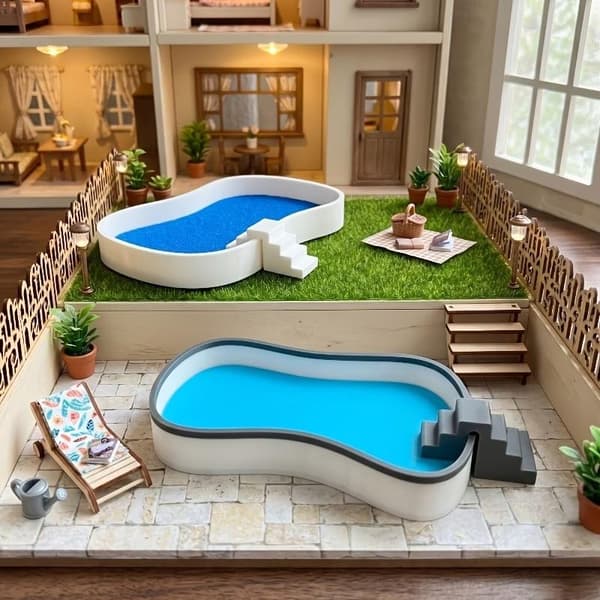 Mini dukkehus pool simulering miniature gårdhave udendørs svømning A1