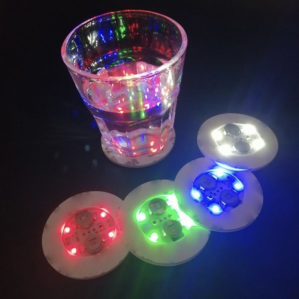 5 stk Super Bright Flaske Light Stickers 4LED Glow Coaster Lampe colorful