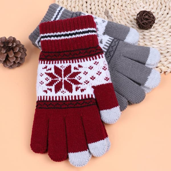 Vintervarma stickade handskar Mode snöflinge-broderi Touch G Red