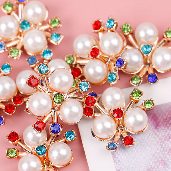 10 stk Perle Blomster Rhinestone Knapper Glitrende Krystall Hårnål B