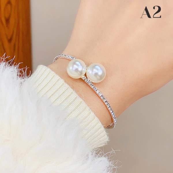 Elegant Crystal Imitation Pearl Armband Multilayer Stretchable A2