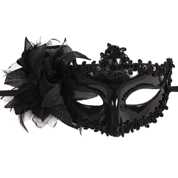 Sexet diamant venetiansk maske Venedig fjerblomst bryllup Carniv Black