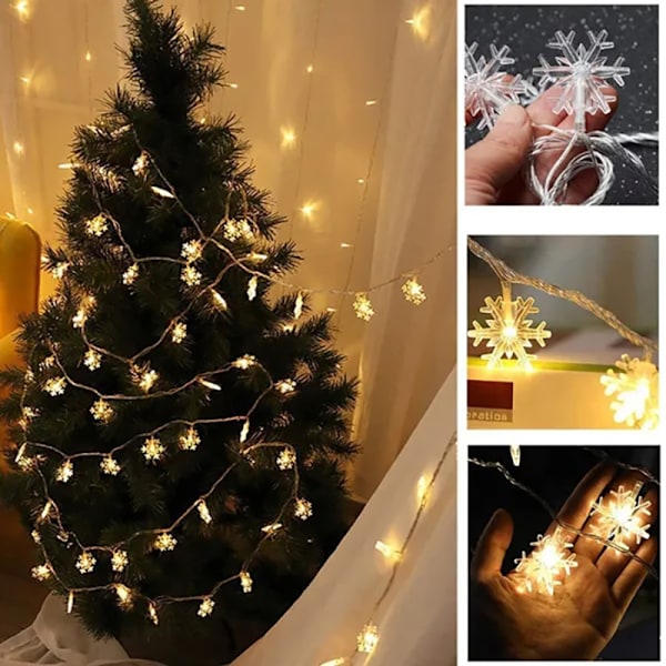 Juldekoration Snowflake String Lights Xmas Garland Holid Warm White