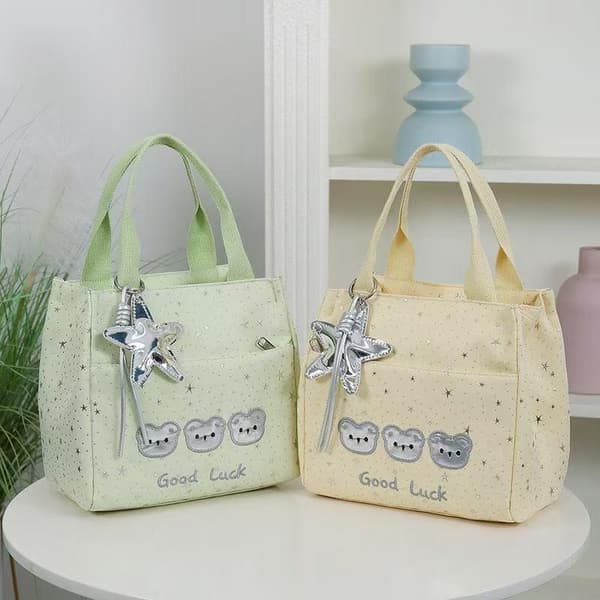Bjørnehode-trykk Glitrende Stjerne Uformell Tote Bag Kontorarbeid Light green