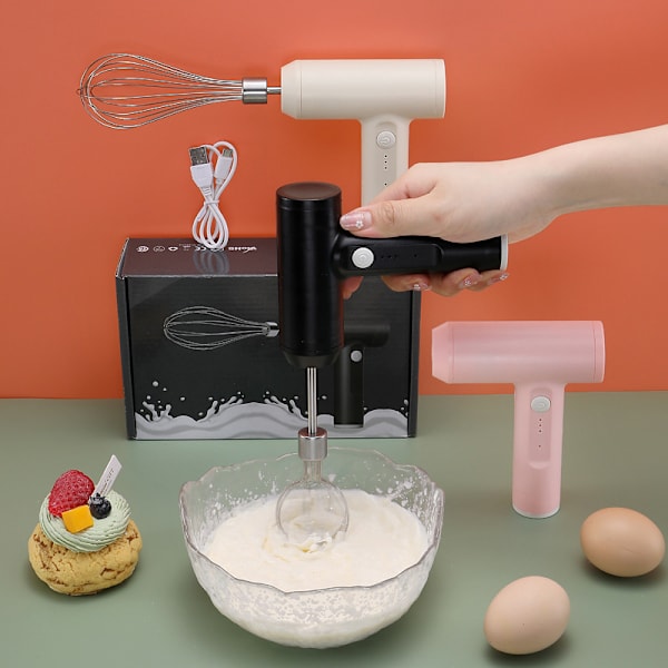 Trådløs elektrisk mikser Bærbar 3 hastigheter Eggevisper Baking Do White