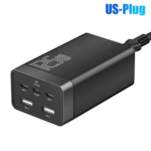 125W GaN 5-Port USB Type-C PD-oplader Hurtig opladning Quick Desk US-Plug