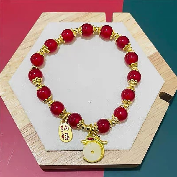 Dragon Year Style Zodiac Dragon Beaded Armbånd Amulett Smykker Red