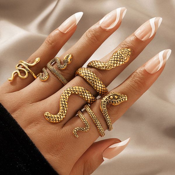 4 stk Snake Ring Sæt Kvinder Mænd Geometrisk Krystal Åben Sølv Rin 4pcs gold