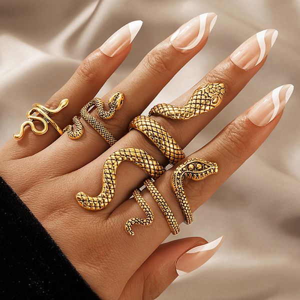 4 stk Snake Ring Sæt Kvinder Mænd Geometrisk Krystal Åben Sølv Rin 4pcs sliver
