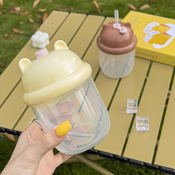 1 st Kawaii Rilakkuma plastmugg med sugrör, studentmjölkmugg A1