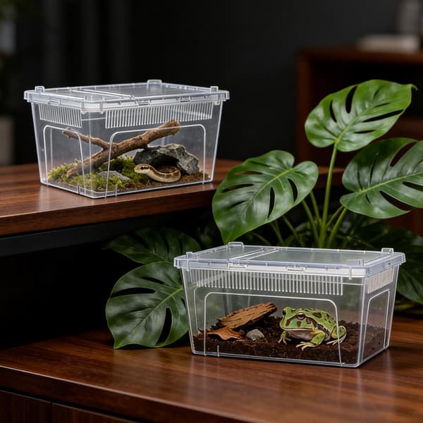 Klar plastik krybdyr terrarium ventileret avlsboks til firben A1