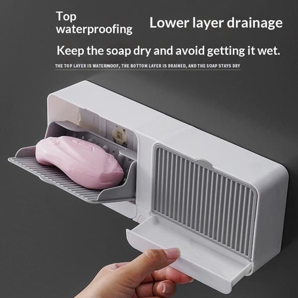 Väggmonterad fällbar dränerande tvålkopp med dammtätt lock Gray 2 grid